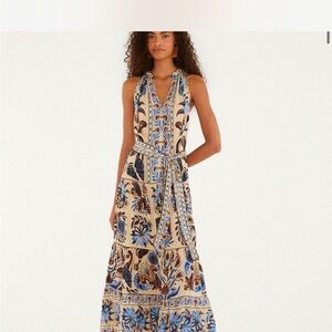 FARM Rio Blue and Brown Floral Maxi Dress
